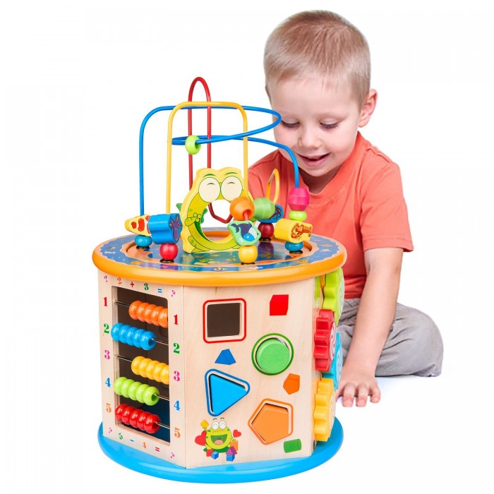 Cub din lemn  8 in 1 multifunctional Wooden Activity Cube